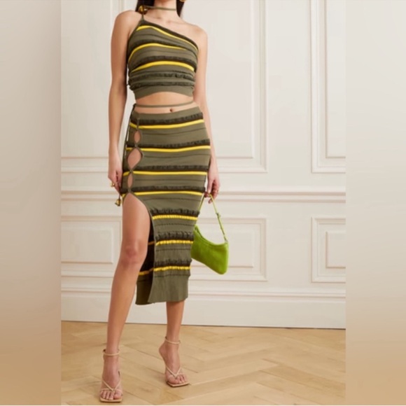 Jacquemus Olive and Yellow Striped Skirt Set